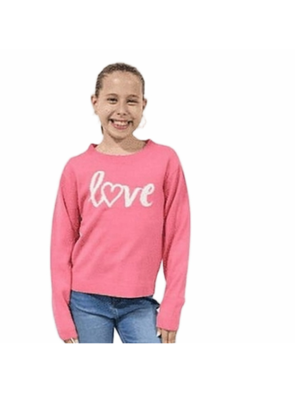 Zunie Hot Pink Love Knit Pullover Sweater Medium